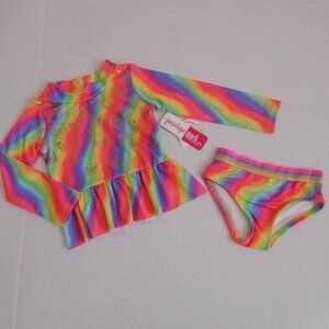 NWT 2pc Penelope Mack Rainbow Butterfly Rash Guard Swimsuit sz 2t